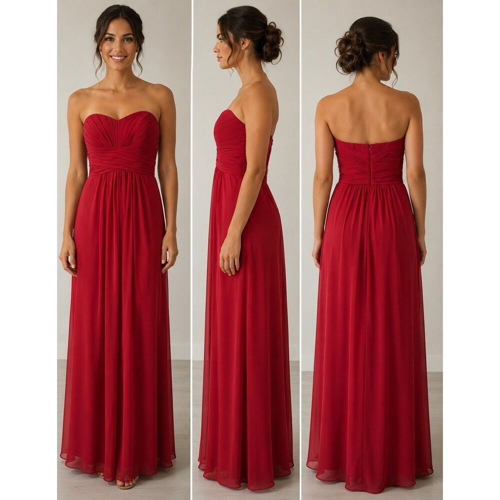David’s Bridal Strapless Red Formal Evening Gown Bridesmaid Dress Sz 4